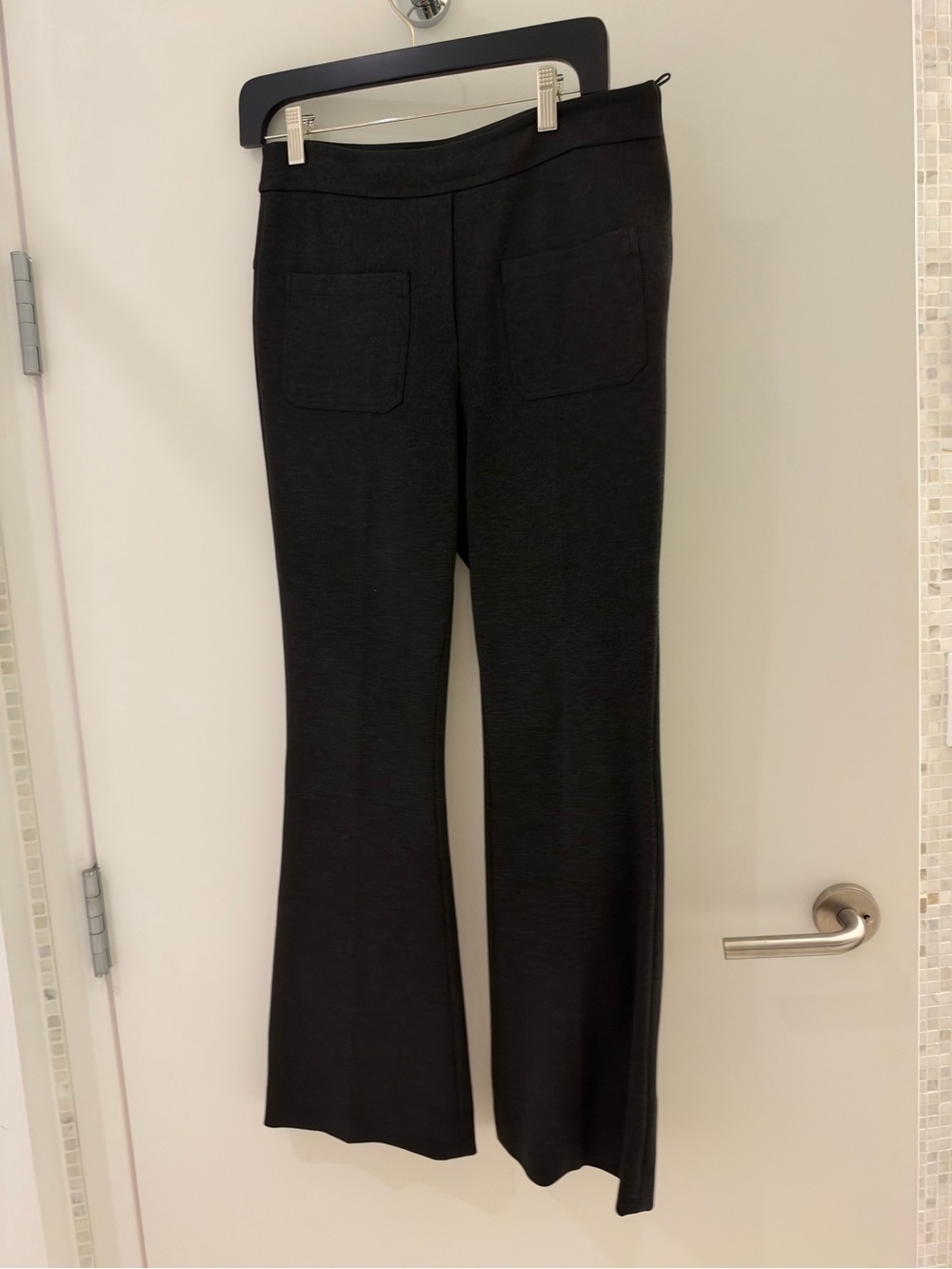 Grey Boot-Cut Knit Pants with Front Patch Pockets